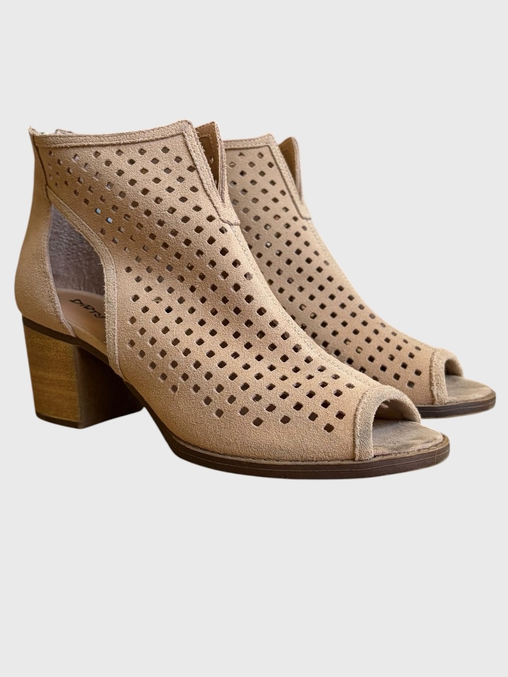 Dirty Laundry Women's Tessa Peep Toe Booties Size 8.5/39 Split Suede Beige